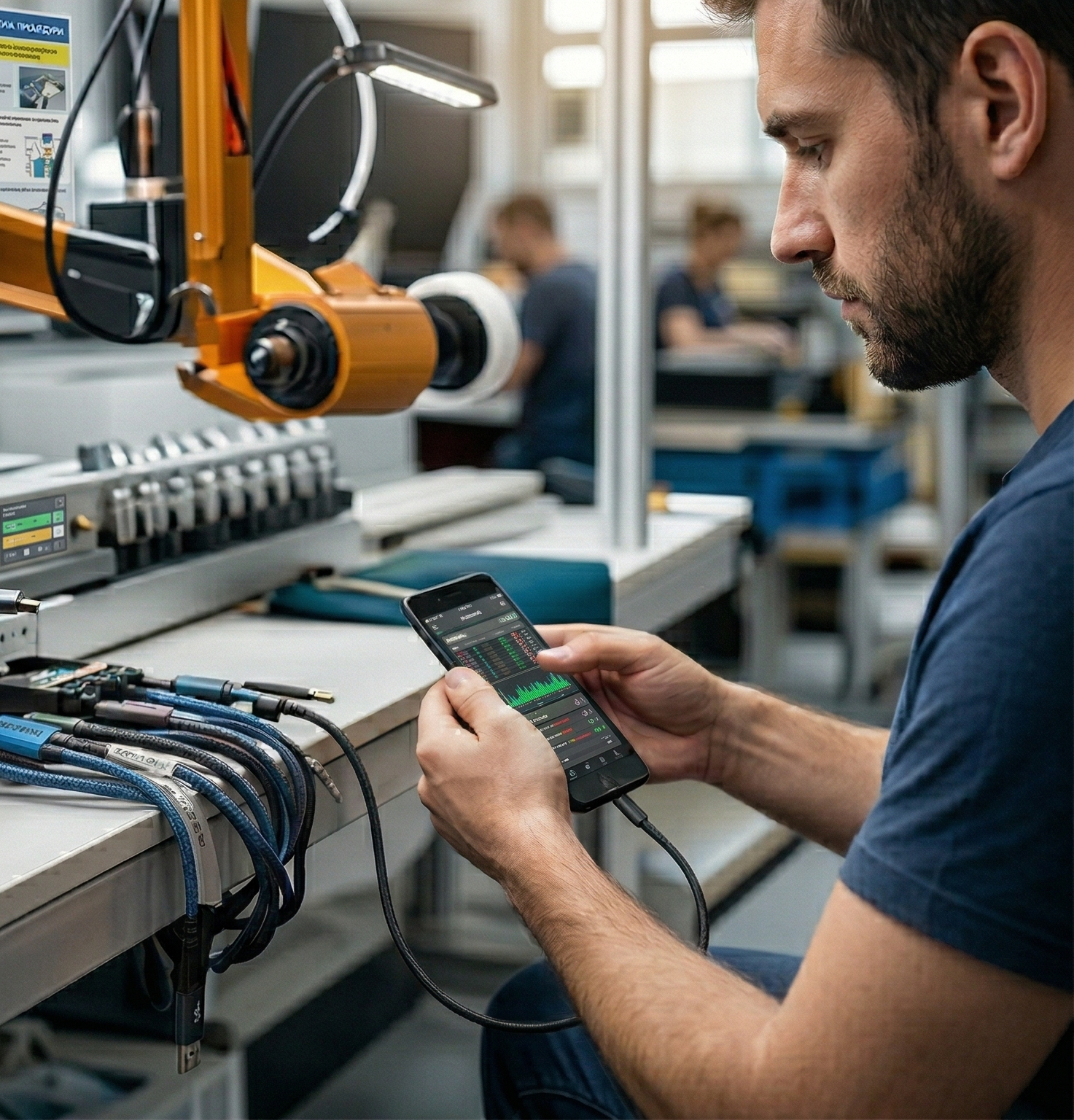 Technician working with industrial equipment